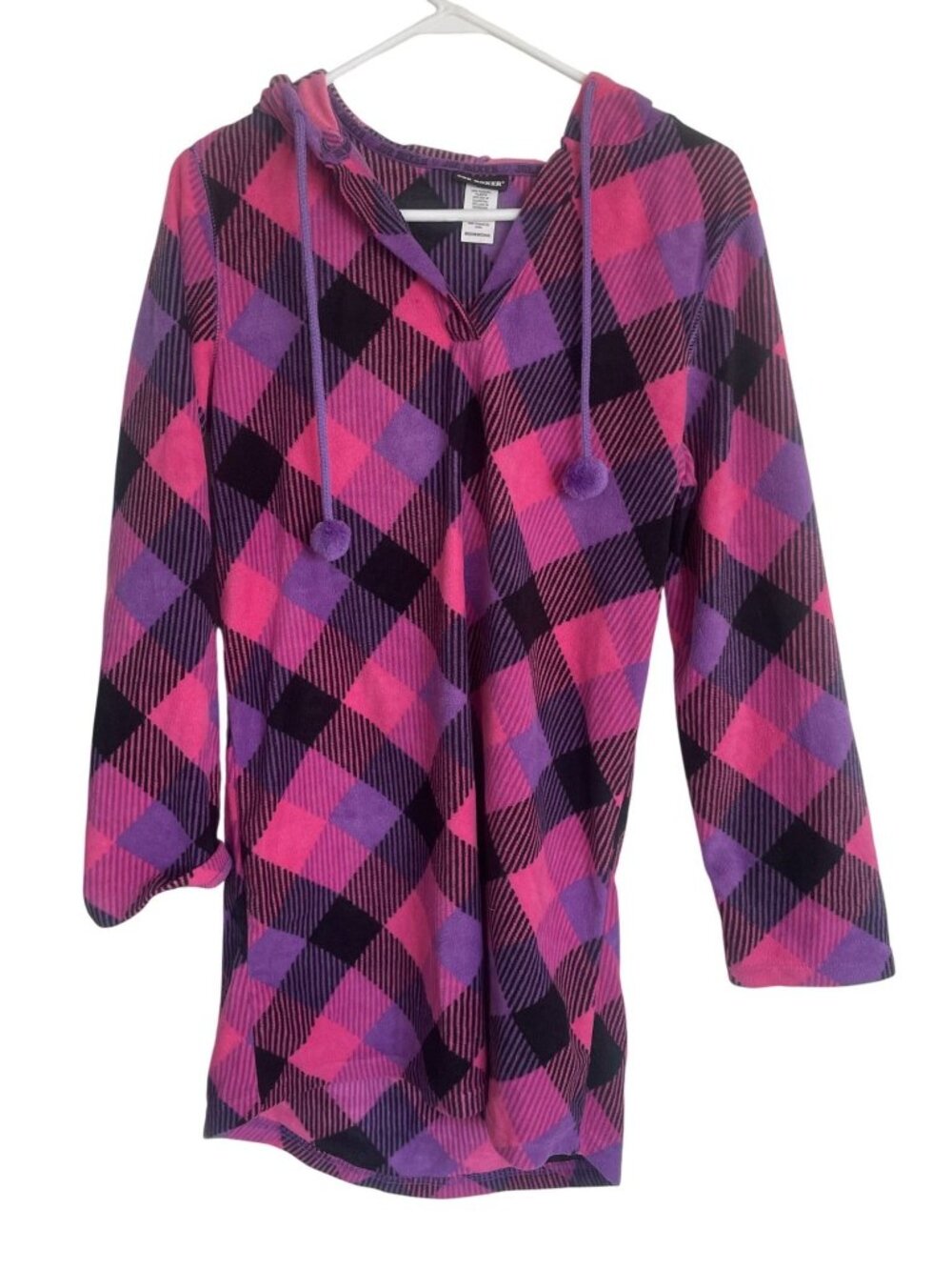 Joe Boxer Womens Pink & Purple Plaid Hooded Fleece Tunic Size Medium